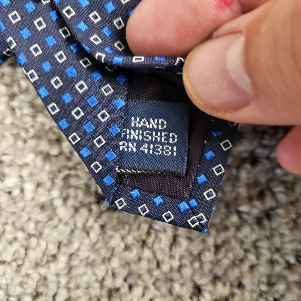 Polo Ralph Lauren Necktie Mens OS Blue Excellent Silk Geometric Hand Finished